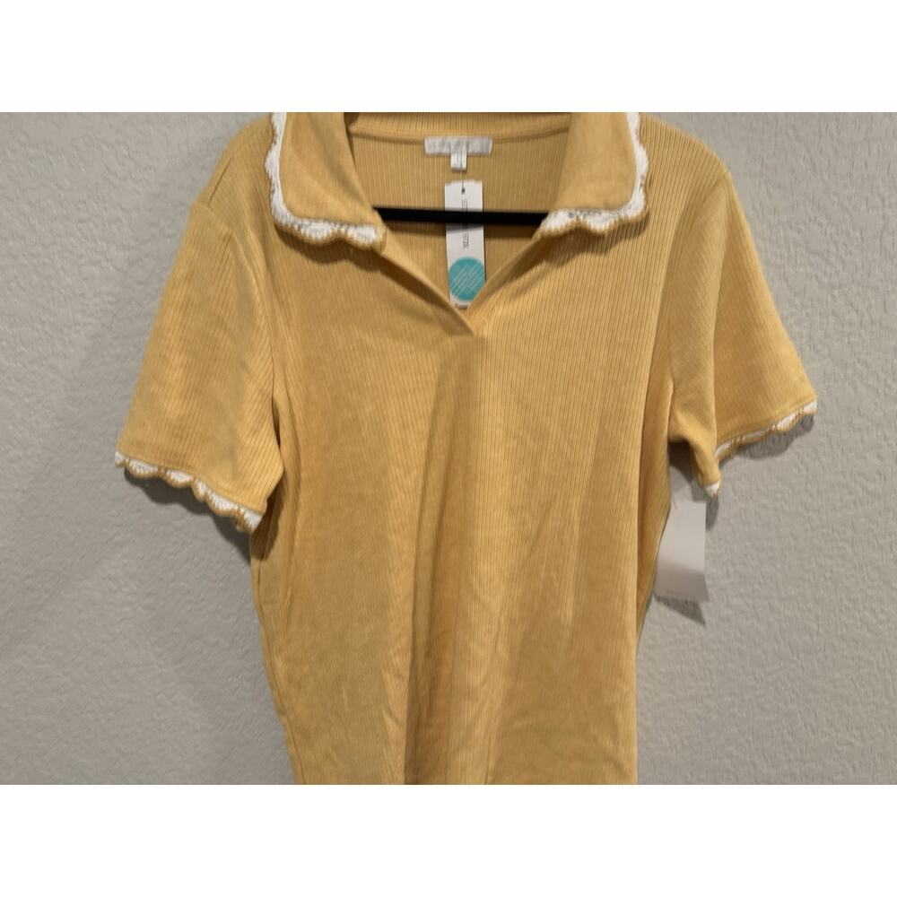 design history top Meem Embroidered Knit Collared Top Size Large Yellow NWT - Picture 3 of 10